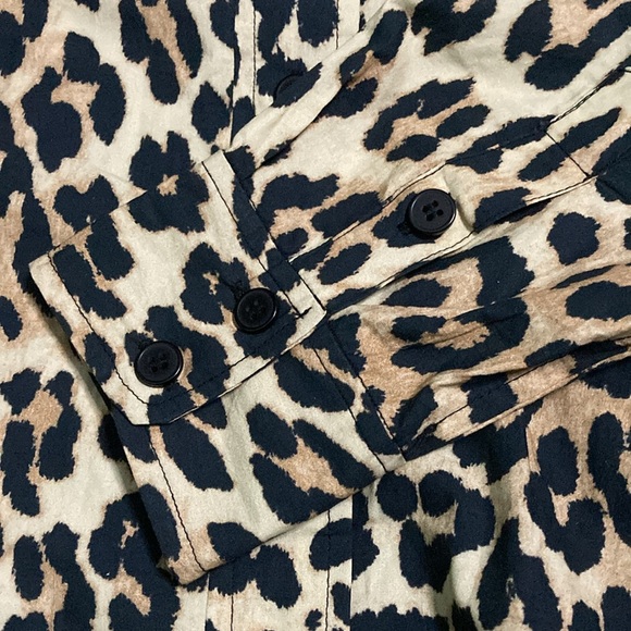 NWT GANNI Ruffled Collar Leopard Print Cotton Poplin Long Sleeve Top - Sz 6 - Picture 13 of 13
